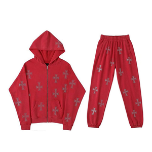 Survêtements personnalisés pour femmes avec strass, en tricot uni décontracté 100% coton, ensemble 2 pièces long, prix attractif, best-seller - Product Image 4