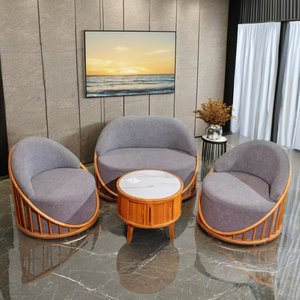 Ensemble de canapé sectionnel en bois à 3 coussins avec sièges remplis d'éponge en latex Table en pierre pour salon Villa Appartement Hôtels - Product Image 1