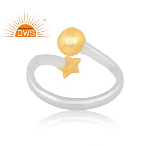 Anillo ajustable hecho a mano de plata esterlina fina con diseño de estrella y Luna Fabricante de joyas de plata - Product Image 4