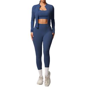 Ensemble de yoga fitness sans couture pour femmes, automne, style urbain, confortable, soutien-gorge de sport doux, leggings légers et respirants - Product Image 3