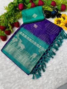 Hermosos Saris de Seda Pura de Mysore para Mujer con Pallu Tradicional y Patrón de Tejido Completo, Hechos en India - Product Image 4