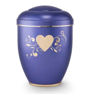 Beau coeur Design autocollant bleu et anneau or fini fer métal urnes de crémation pour cendres humaines - Product Image 1