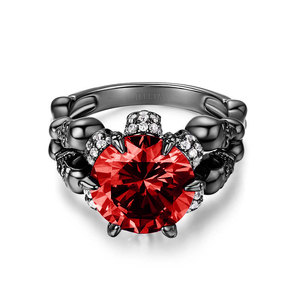 Jeulia Trendy Black Round Cut Sterling Silver <b>Skull</b> Cluster <b>Ring</b> - Product Image 2