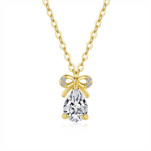 Collar con Colgante de Plata de Ley 925 con Moissanita de Corte Pera de 0.5CT, Color D, Claridad VVS, Diseño de Lazo de Lujo, Joyería de Moda - Product Image 3