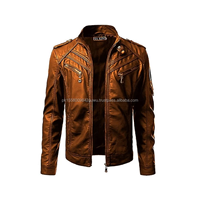 Veste en cuir véritable à poche avant pour hommes en gros