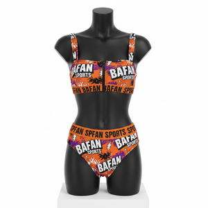 ชุดบิกินี่ผ้าโพลีเอสเตอร์ผสมสแปนเด็กซ์พรีเมียม สีส้ม ผ้าสเตรชพิมพ์ลายทั้งตัว ซิปด้านหน้า โลโก้แบบรีดร้อน สำหรับผู้หญิง - Product Image 4