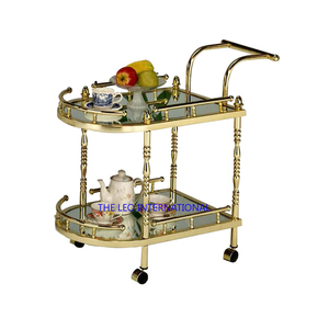 Carrito chapado en oro de aspecto elegante, diseño de lujo a la moda, forma rectangular, parte superior de cristal, carrito para servir alimentos y bebidas - Product Image 4