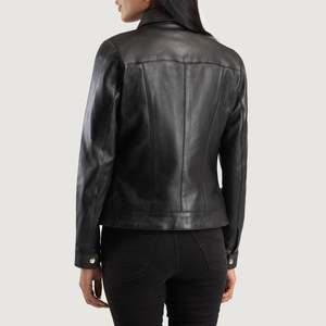 Vixen Black Classic Collar <b>Sheepskin</b> Moto Biker <b>Jacket</b> with Quilted Lining for Autumn Season - Product Image 5