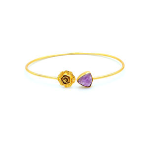 Bracelet manchette réglable plaqué or 18 carats améthyste violette Dua | Femmes en laiton faites à la main | Déclaration de mariage certifiée par un tiers - Product Image 1