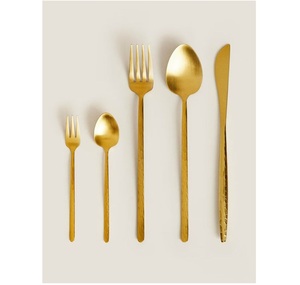 Ensemble de couverts en acier inoxydable plaqué or pour restaurant, mariage, vente en gros, vaisselle, cuillère, fourchette, couteau, noir mat, or - Product Image 1