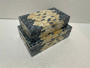 Boîte à bijoux en nacre de luxe faite à la main ensemble 2 organisateurs incrustés personnalisables pour le stockage décoratif à la maison - Product Image 2