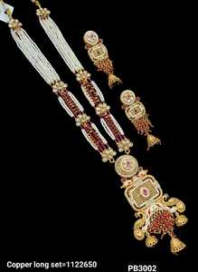 Haute Premium Collection Fleur Conception Kundan Pierre & Minakari Travail Cuivre Perle Travail Long Bijoux Avec Boucle D'oreille Ensemble Pour Les Femmes - Product Image 3