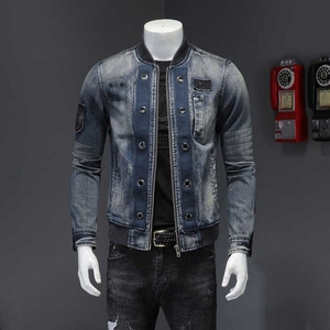 Chaqueta vaquera hecha a medida para hombre, nuevo cárdigan informal de Color sólido con botones, prendas de vestir exteriores cómodas de alta moda, 100% algodón - Product Image 3