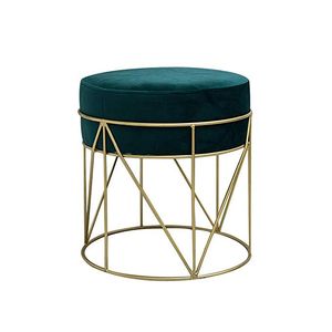 Taburete Otomano Redondo de Metal, Mueble para Sala de Estar, Taburete de Oficina, Otomano de Terciopelo Azul, Reposapiés, Puff - Product Image 4