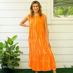 Damen fertig zum tragen Sommer Krawatte gefärbt schön lang ärmellos Maxi-Kleid lässig Strandüberwurf bohemianische Maxi-Kleider Großhandel