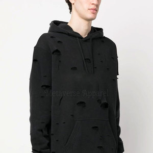 Cotton Blended Fabric Private Label Low MOQ <b>Mens</b> Distressed Pullover <b>Hoodies</b> Hot Selling Distressed <b>Hoodies</b> Made in Pakistan - Product Image 3