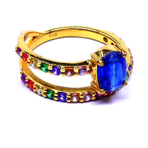Diseñador de plata esterlina 925 chapado en oro bajo MOQ hecho a mano cianita multicolor piedras preciosas moda anillo de dedo - Product Image 4