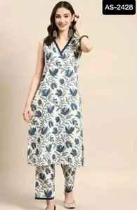 Ropa étnica india de algodón con estampado digital, Kurtis elegantes sin mangas con Pent para uso informal y diario, conjunto de Kurtis simples - Product Image 2