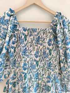 Vestido de Mujer, Vestido Largo de Algodón con Estampado a Mano, Vestido Largo con Escote Cuadrado y Fruncido, Vestido de Verano de Algodón - Product Image 2