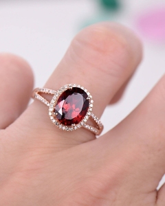 แหวนเพชรโกเมนแท้ดีไซน์ใหม่หรูหราพลอยโกเมน14kt สีทองชั้นดีพร้อมแหวนเพชรแท้ - Product Image 5