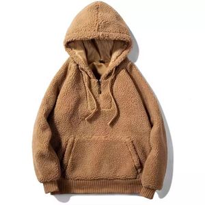 2025 nouvelle veste Sherpa surdimensionnée à capuche zippée pour hommes avec col brodé et sweat ceinturé veste à capuche pour hommes - Product Image 6