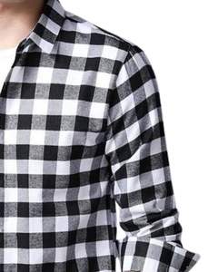 Chemise à carreaux noire et blanche personnalisée pour homme, manches longues, boutonnée, décontractée, en flanelle de coton, pour tous les jours, style streetwear - Product Image 2