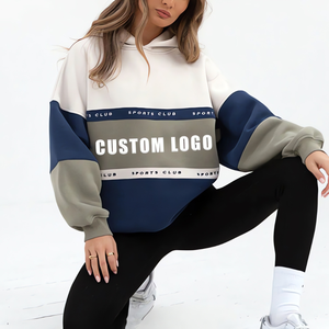 Sudadera con Capucha Corta de Bloques de Color Bordados Personalizados OEM |   Sudadera Deportiva Casual Extra Grande de Lujo para Mujer, Mezcla de Poliéster/Algodón, Personalizable - Product Image 5