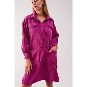 Vestido Camisero Corto para Mujer, Elegante, Vintage, Color Fucsia, Spandex, Talla XS, Cintura Imperio, Color Sólido, para Fiestas Diurnas, Otoño y Primavera - Product Image 3