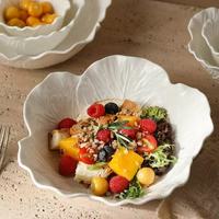Keramische diepe bloembak, puur wit, creatief servies met koolmotief, fruit- en groentesaladekom, yoghurt- en havermoutkom