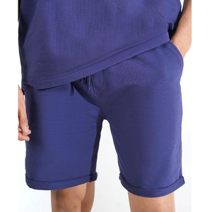 Short uni en coton bleu pour hommes, style High Street avec motif uni, vente en gros au prix d'usine avec cordon de serrage - Product Image 1