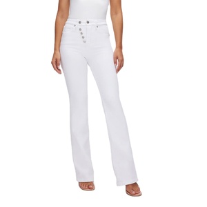 Jean en denim taille haute pour femme, coupe évasée, design déchiré personnalisé, vente en gros de pantalons pour femmes - Product Image 1