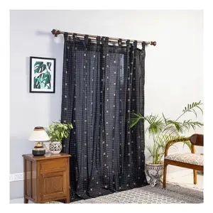 Solid Black Linen Tulle Blinds For Living Room Modern Flax Sheer Transparent Embroidered Voile Curtain For Children Window Drape