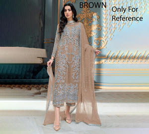 Elegante Salwar Kameez de Seda Bordada en Color Marrón, Largo hasta el Suelo, para Bodas, Corte Regular, Estilo India-Pakistán - Product Image 1