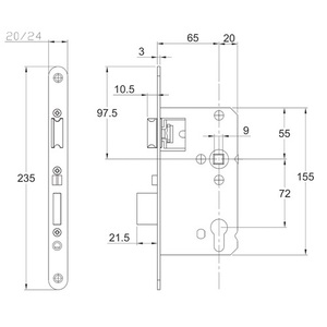 DIN Stainless Steel PZW 24/65/72/9mm Corridor Mortise Lock SCHNEGEL 008/1499/65 with Rounded Features for <b>Storage</b> <b>Lockers</b> - Product Image 3