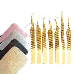 Pince à épiler d'extension de cils en acier inoxydable avec poignée en diamant doré avec logo personnalisé et emballage en boîte - Product Image 6