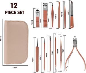 Ensemble de 12 pièces de luxe pour manucure et pédicure, extracteur de points noirs, traitement de l'acné, coupe-ongles en acier inoxydable, best-seller - Product Image 3