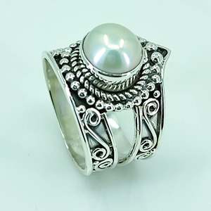 Handmade Boho Freshwater Pearl Sterling <b>Silver</b> <b>Ring</b> June Birthstone <b>Statement</b> Promise Artisan Jewelry Unique Pearl <b>Ring</b> - Product Image 4