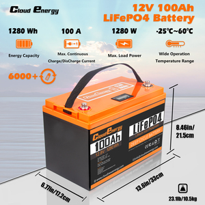 Cloudenergy 12V 100AH LiFePO4 pin được xây dựng trong 100A BMS max.1280w tải điện lên đến 6000 chu kỳ 10 năm tuổi thọ cho năng lượng mặt trời backu - Product Image 2