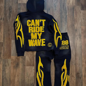 ชุดวอร์มแนวสตรีทมีฮู้ดสำหรับผู้ชายชุดวอร์มแนวสตรีทมีซิปงานตามสั่งแบบวินเทจ - Product Image 4