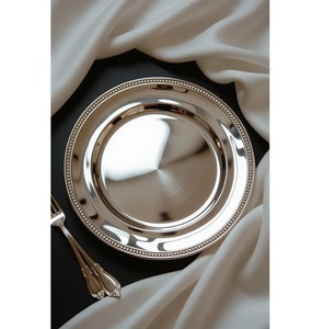 Plato Base de Metal Plateado de Lujo de 13 Pulgadas con Cuentas para Decoración de Mesa de Banquetes de Boda y Restaurantes, Plato Base de Metal al por Mayor - Product Image 1