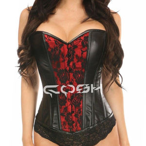 Haut corset en cuir avec superposition de dentelle florale, haut de lingerie de soirée sans bretelles - Product Image 4