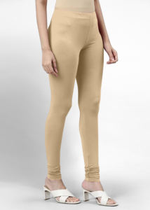 Trendmalls Leggings femme super peigné coton élasthanne extensible Churidar longueur avec ceinture Ultrasoft (WL03-Beige) - Product Image 3