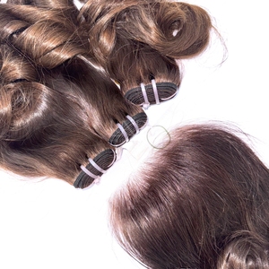 Paquetes de color marrón con punta ondulada de cabello crudo de alta calidad con cierre para hacer pelucas de cabello vietnamita real - Product Image 4
