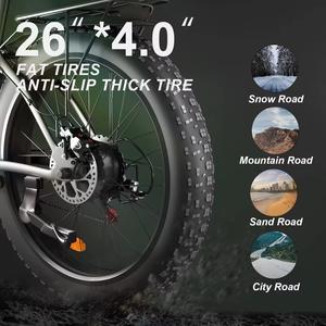 Vélo électrique hybride tout-terrain à pneus larges de 26 pouces, en stock aux États-Unis, double moteur 48V 22.4AH 2000W avec suspension arrière et contrôleur central - Product Image 4