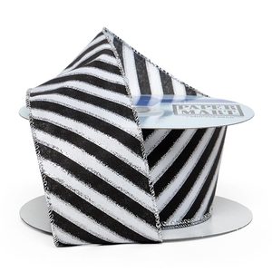 Black White Diagonal Striped <b>Ribbon</b> Fashionable Decorative Metallic Polyester Jute Floral Christmas Birthday Wedding Decorations - Product Image 5