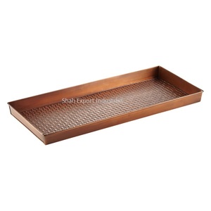 Bandeja de botas Rectangular de lujo moderna tallada en Metal con acabado plateado para entrada del hogar, sala de estar, armario, zapatos de tamaño personalizado - Product Image 3