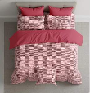 Juego de Sábanas de Lujo Tamaño Queen, Tejido Moderno con Diseño Geométrico, Relleno de Poliéster, Tela Suave, Estampado Rojo y Blanco y 2 Fundas de Almohada - Product Image 2