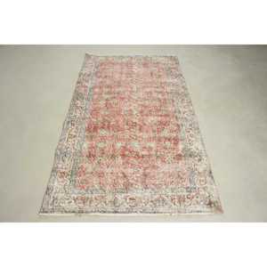 3.7x6.7 ft Rug, Turkish Rug, Vintage <b>Red</b> <b>Wool</b> Plants & trees Rug - Product Image 1