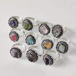 Anillo de Piedras Preciosas en Bruto para Mujer, Esmeralda Natural, Zafiro, Tanzanita, Herkimer, Joyería de Plata de Ley 925 - Product Image 3