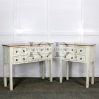Console en bois massif de chêne indien, finition vieillie, style rustique antique, avec tiroirs, pour salon, chambre, salle à manger, cuisine, rangement